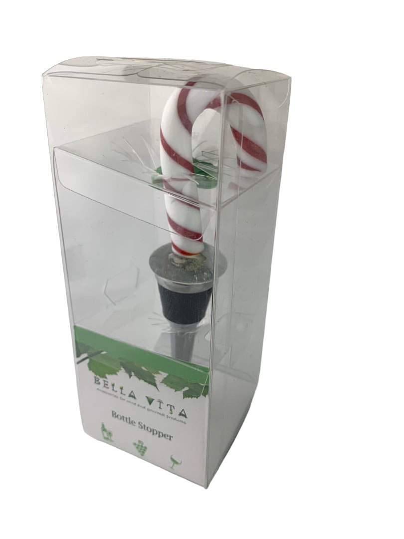 Bella Vita Candy Cane Glass Holiday Bottle Stopper New