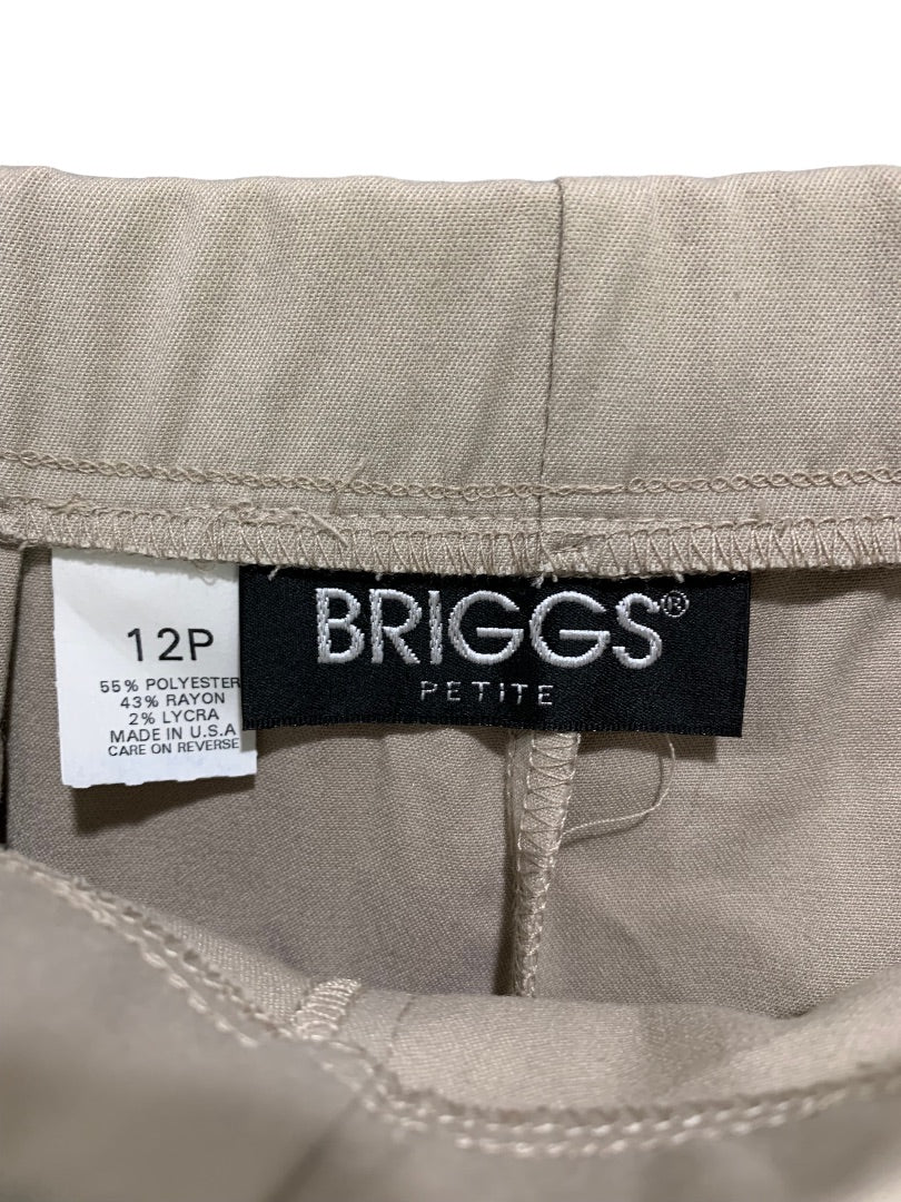 Size 12P Briggs Petite Women's New Stretch Khakis Back Zip Elastic Waist