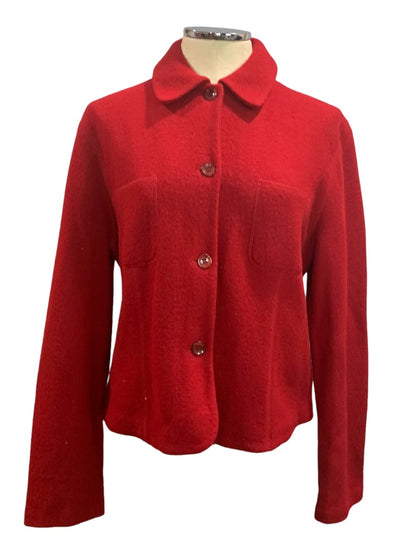 Large Jones New York Essentials Women's Red Merino Wool Button Up Jacket