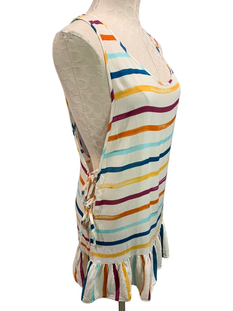 XS Chelsea28 Women's Multicolor Stripe Sleeveless Top Ruffle Hem