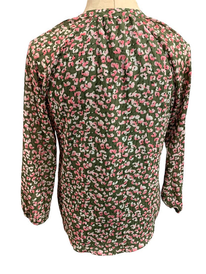 XXS J.Crew Women's Floral Print Button Up Blouse Green Pink Style BA750