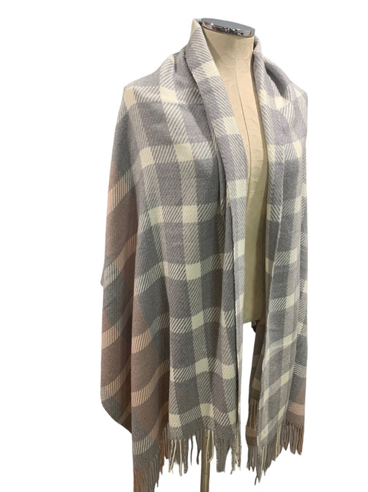 Love & Lore Women's Gray Cream Mauve Soft Shawl Wrap Fringed Checked Plaid 31" x 80"