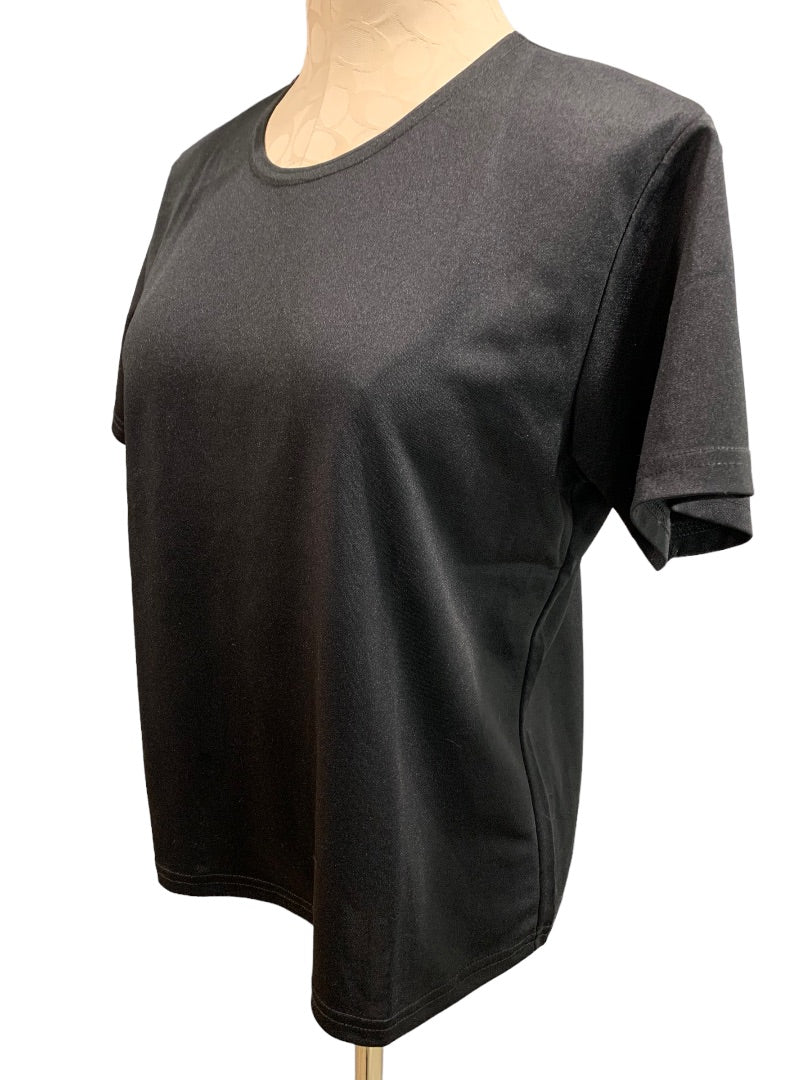 Medium Impressions Women's Black Short Sleeve Pullover Top 1990s Polyester