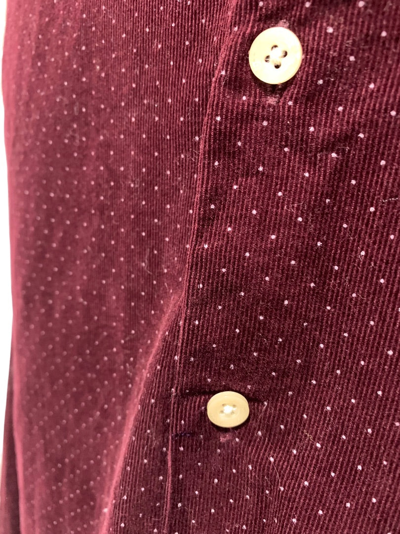 2XL John Lennon Men's Corduroy Button Up Shirt Merlot Dots