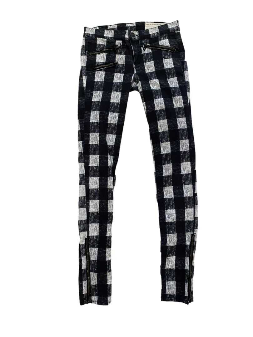 24 Rag & Bone Black and White Checked Skinny Jeans Zippers