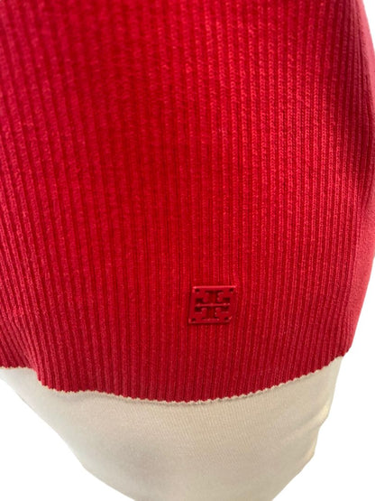 Medium Tory Burch Red Short Sleeve Ribbed Sweater