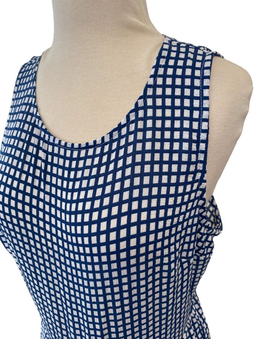 NWT LUSH Check Jumpsuit Medium Blue and White Wide Leg Crepe Sleeveless