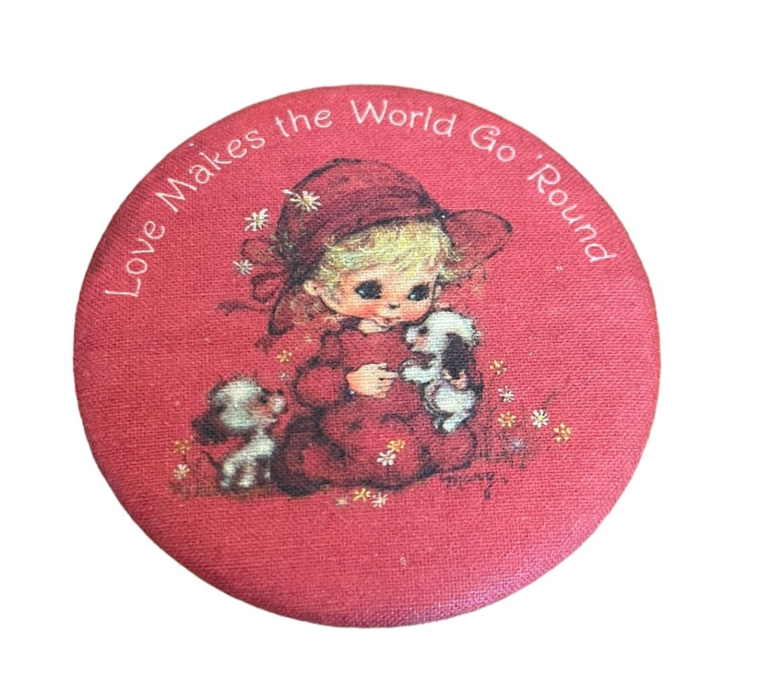 Vintage Hallmark Inc Pinback Button Fabric Covered 2.25" Diameter Red 1978 Valentine's Day