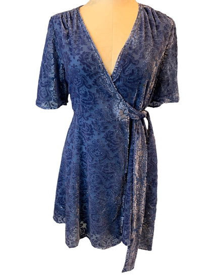 Small Mi Ami Nordstrom Blue Velvet Wrap Dress Short Sleeve