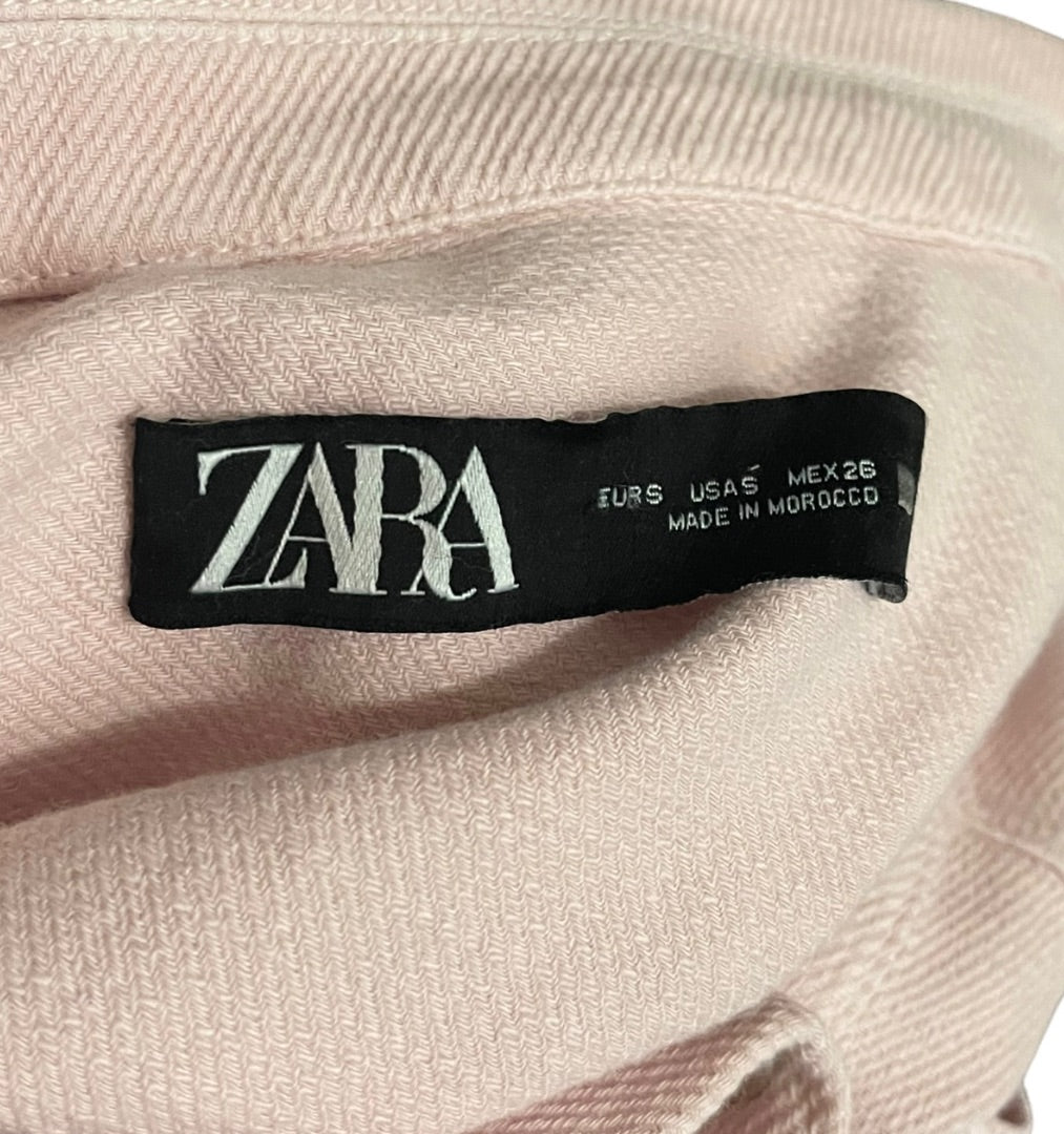 Small Zara Oversized Cotton Lapel Collar Side Pockets Button Down Jacket Shirt