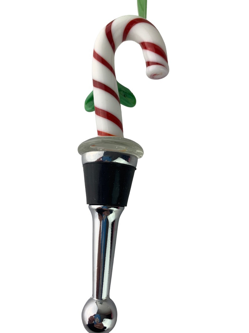 Bella Vita Candy Cane Glass Holiday Bottle Stopper New