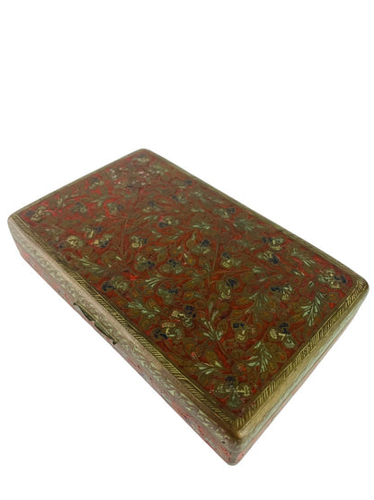 Vintage Ornate Copper Hinged Divided Box Painted 6.5"l x 4"w x 1"d