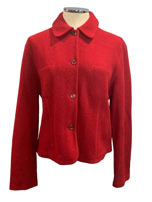 Large Jones New York Essentials Women's Red Merino Wool Button Up Jacket