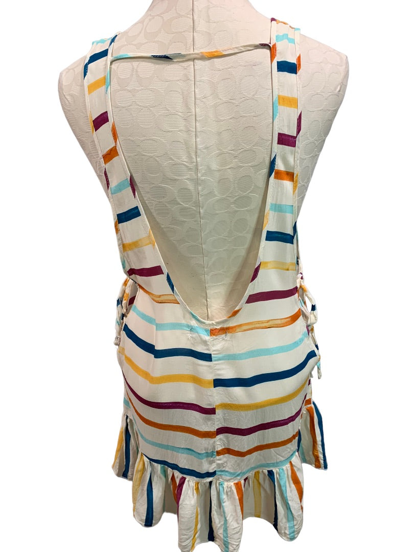 XS Chelsea28 Women's Multicolor Stripe Sleeveless Top Ruffle Hem