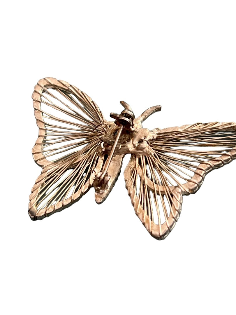 Vintage Butterfly Brooch Silver Tone Metal Open Work Pin