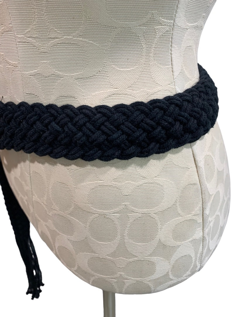 Size 14P Petite Women's Vintage Black Woven Belt Adjustable O-Ring to 44"