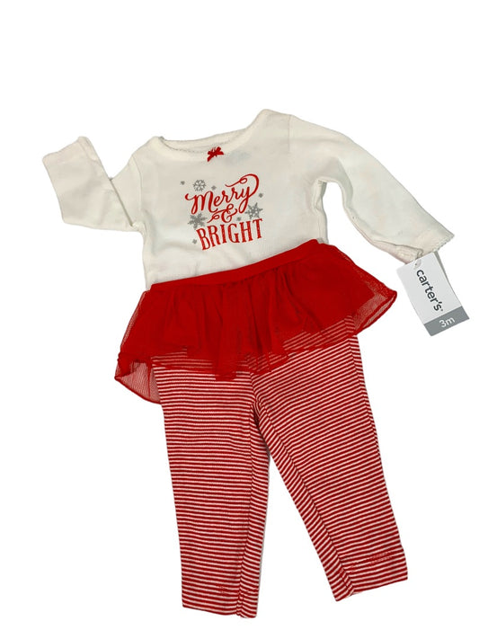 3 Months Carters Girls Two Piece Holiday Outfit New "Merry & Bright" Tutu