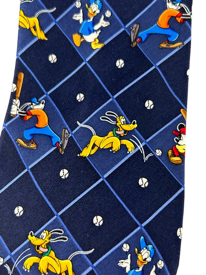 Mickey Unlimited Men's Silk Necktie New Navy Blue Baseball Disney Characters 59" Tie