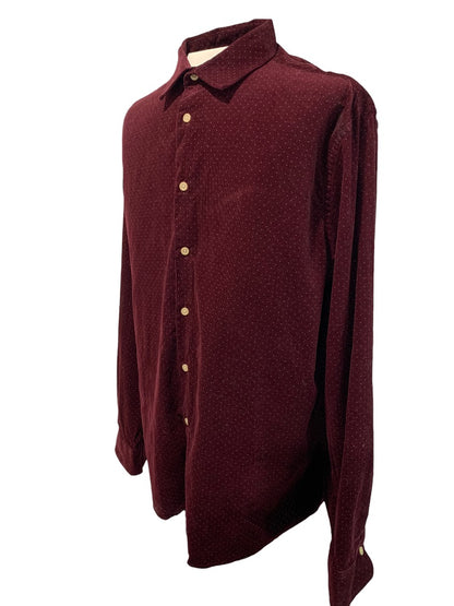 2XL John Lennon Men's Corduroy Button Up Shirt Merlot Dots