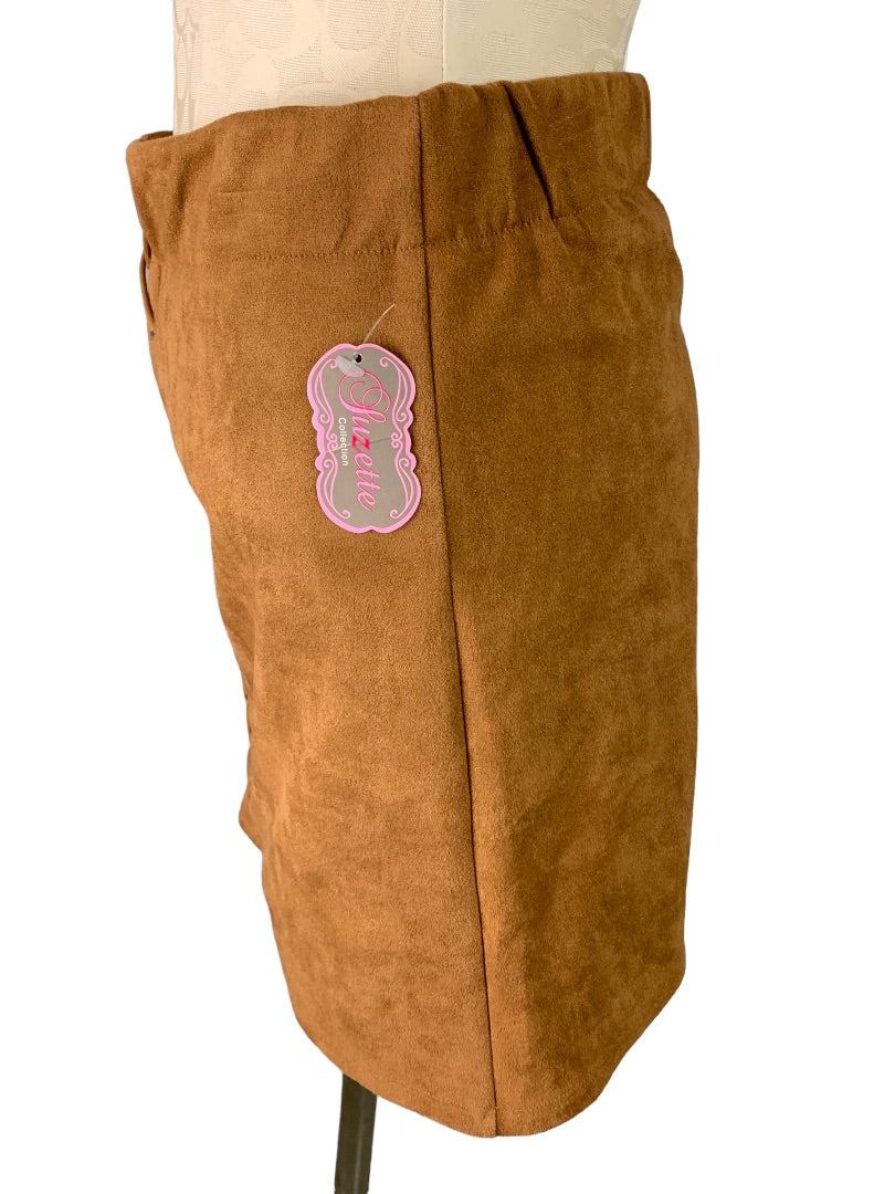 Large Suzette Collection Junior Women's Brown New Microfiber Faux Suede Pull On Mini Skirt