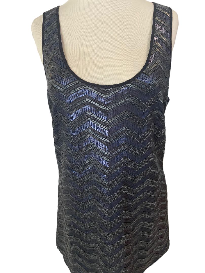 Medium Etcetera Navy Black Sequin Tank Top Evening Elegant