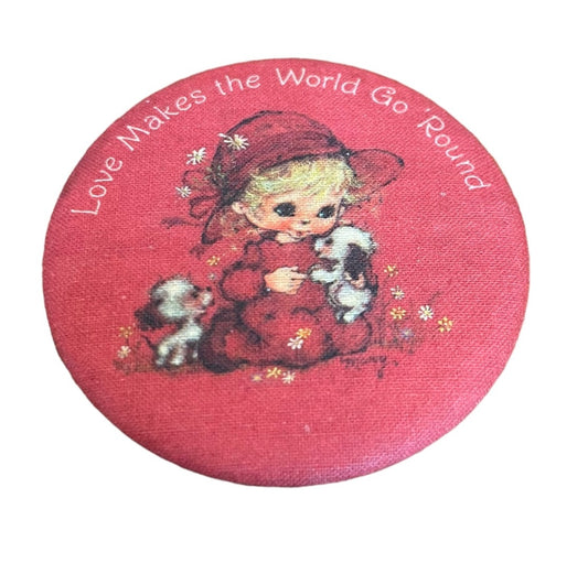 Vintage Hallmark Inc Pinback Button Fabric Covered 2.25" Diameter Red 1978 Valentine's Day