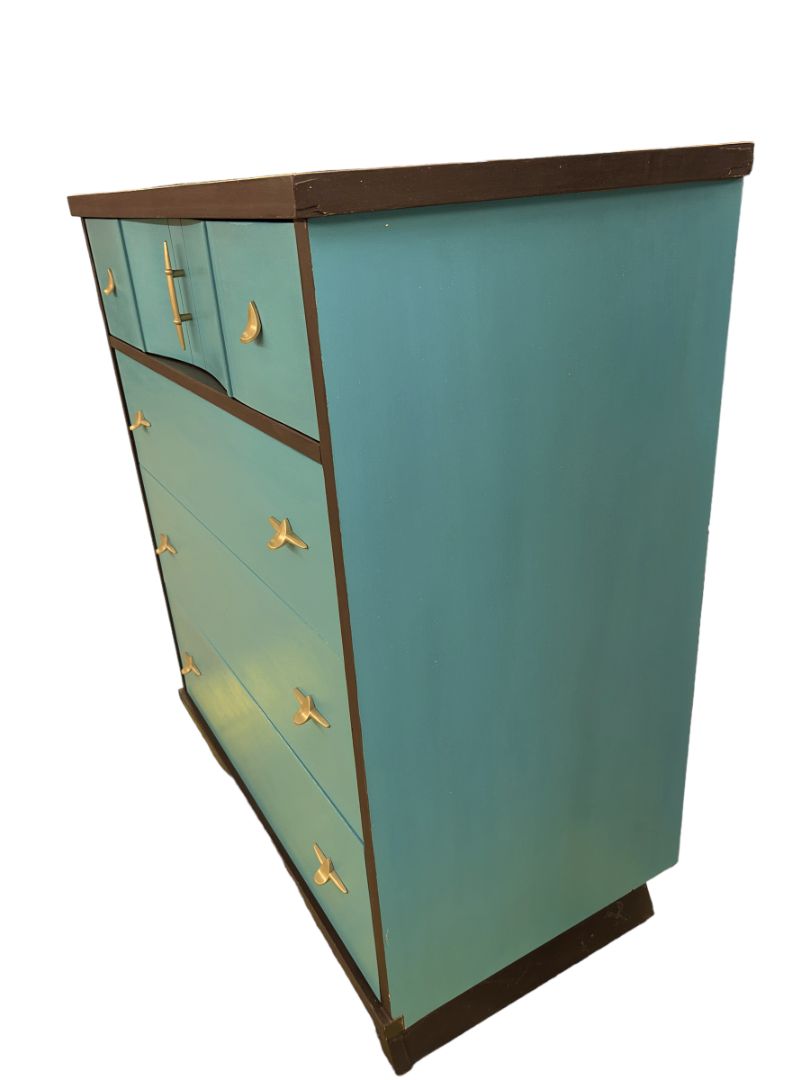 Midcentury Modern ReFab Dresser Painted Teal Brown Mainline by Hooker