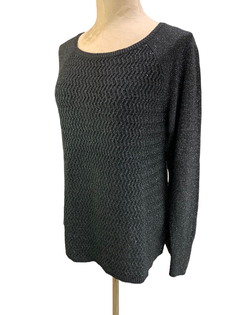 Medium Loft Women's Black Metallic Silver Thread Pullover Sweater