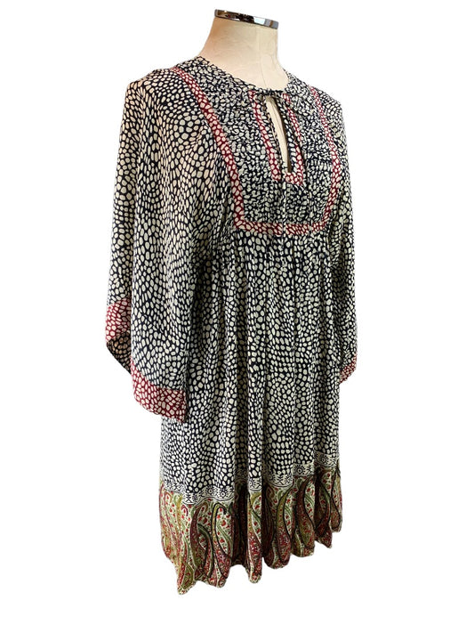 Small Tolani Women's Pullover Boho Lined Dress Kimono Sleeve Beaded Hem