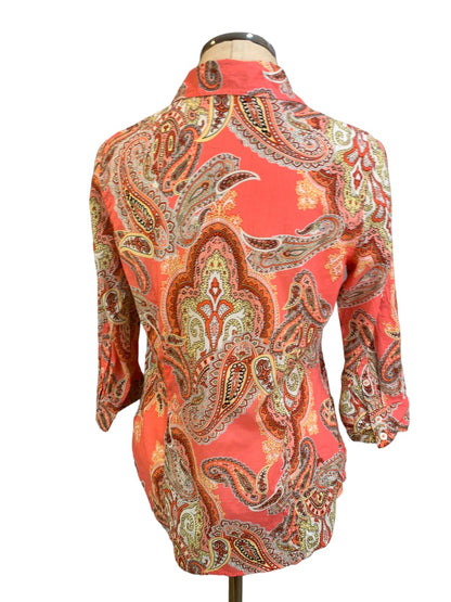 Medium Van Heusen Women's Coral Paisley Button Up 3/4 Sleeve Blouse