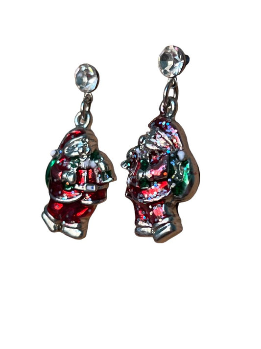 Santa Claus Dangle Costume Earrings Pierced Bling