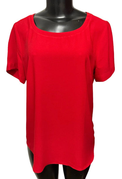 Medium Ann Taylor  Short Sleeve Round Neck Blouse Red Pullover