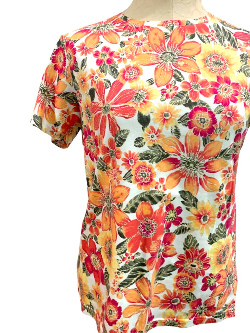 Medium Petite Studio Works Women's Short Sleeve Floral Print Tshirt