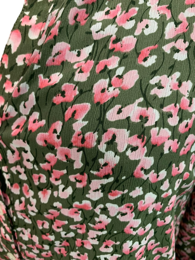 XXS J.Crew Women's Floral Print Button Up Blouse Green Pink Style BA750