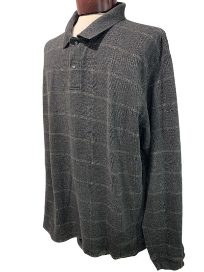 XXL Izod Men's Long Sleeve Polo Shirt Gray  Plaid