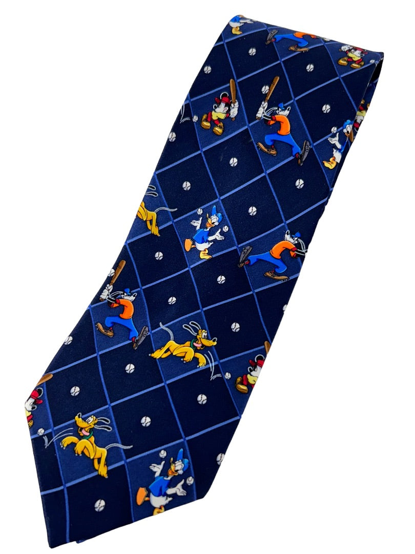 Mickey Unlimited Men's Silk Necktie New Navy Blue Baseball Disney Characters 59" Tie