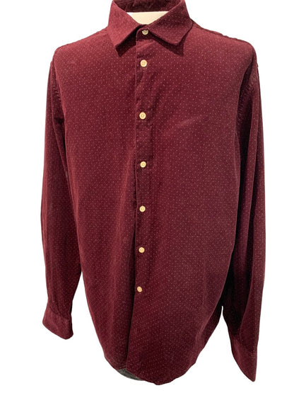 2XL John Lennon Men's Corduroy Button Up Shirt Merlot Dots