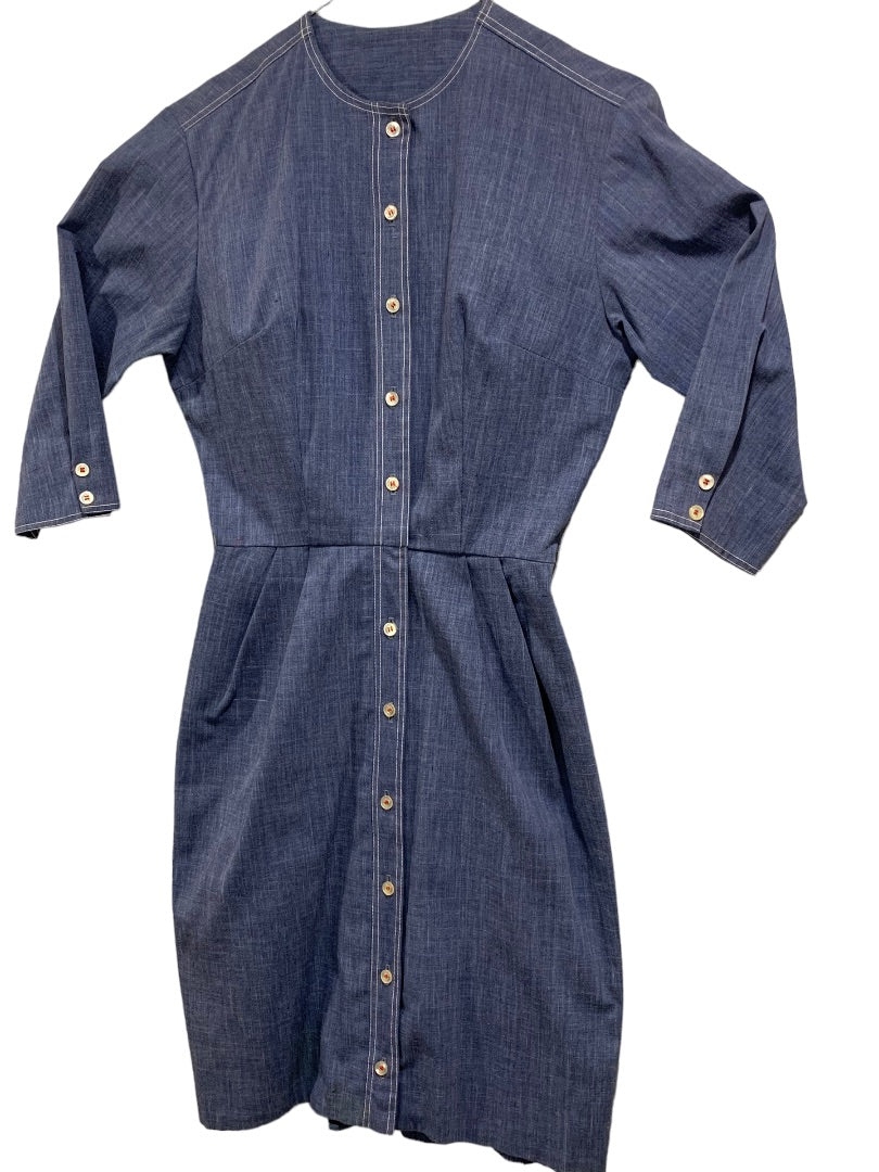 AnR Jr. Cotton Lightweight Denim Shirt Dress A-Line Pockets 1960s Vintage