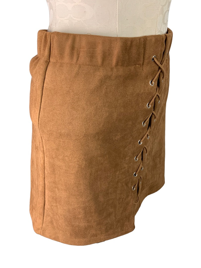 Large Suzette Collection Junior Women's Brown New Microfiber Faux Suede Pull On Mini Skirt