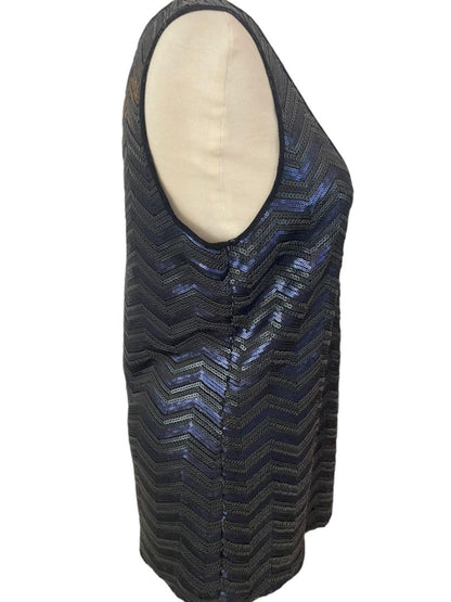 Medium Etcetera Navy Black Sequin Tank Top Evening Elegant