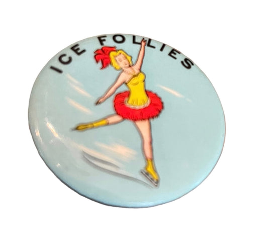 Vintage 1950s Ice Follies Extended Pinback Ice Skater Blue 1.75" Diameter