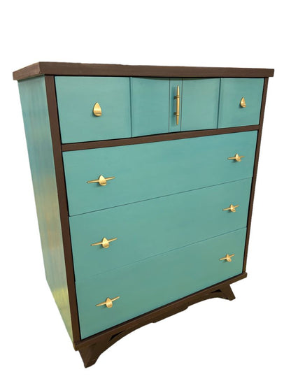 Midcentury Modern ReFab Dresser Painted Teal Brown Mainline by Hooker