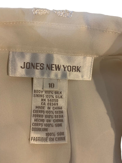 10 Jones New York Silk Ivory Embroidered Lined Blouse Women's Button Up