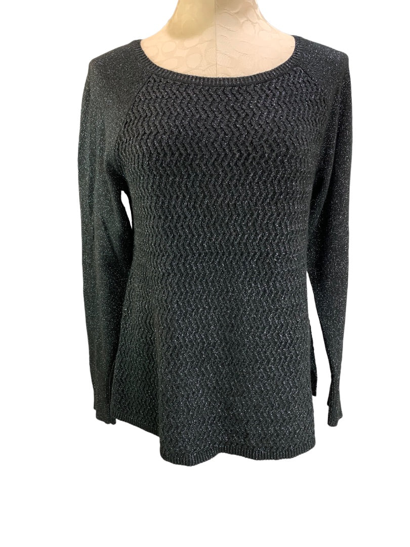 Medium Loft Women's Black Metallic Silver Thread Pullover Sweater