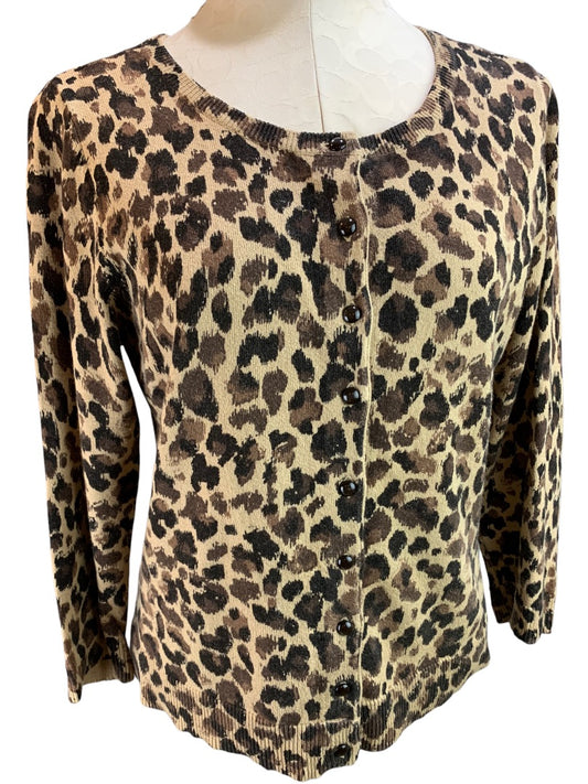 Medium Relativity Women's Brown Animal Print Fitted Cardigan Cotton Wool Blend