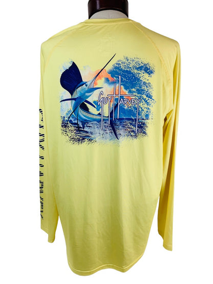 XL Guy Harvey New Men's Sunset Sailfish Performance Raglan Sun Protection