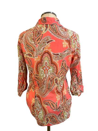 Medium Van Heusen Women's Coral Paisley Button Up 3/4 Sleeve Blouse