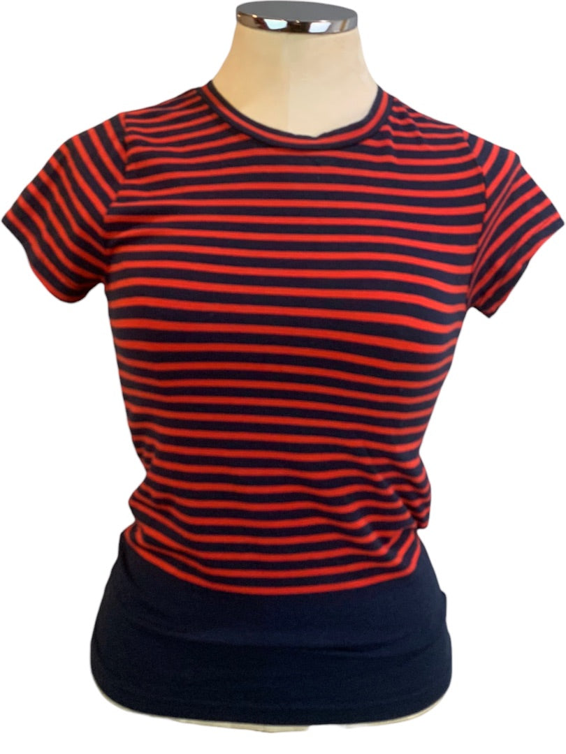 Small Banana Republic Women's Navy Blue Red Striped Fitted Tshirt