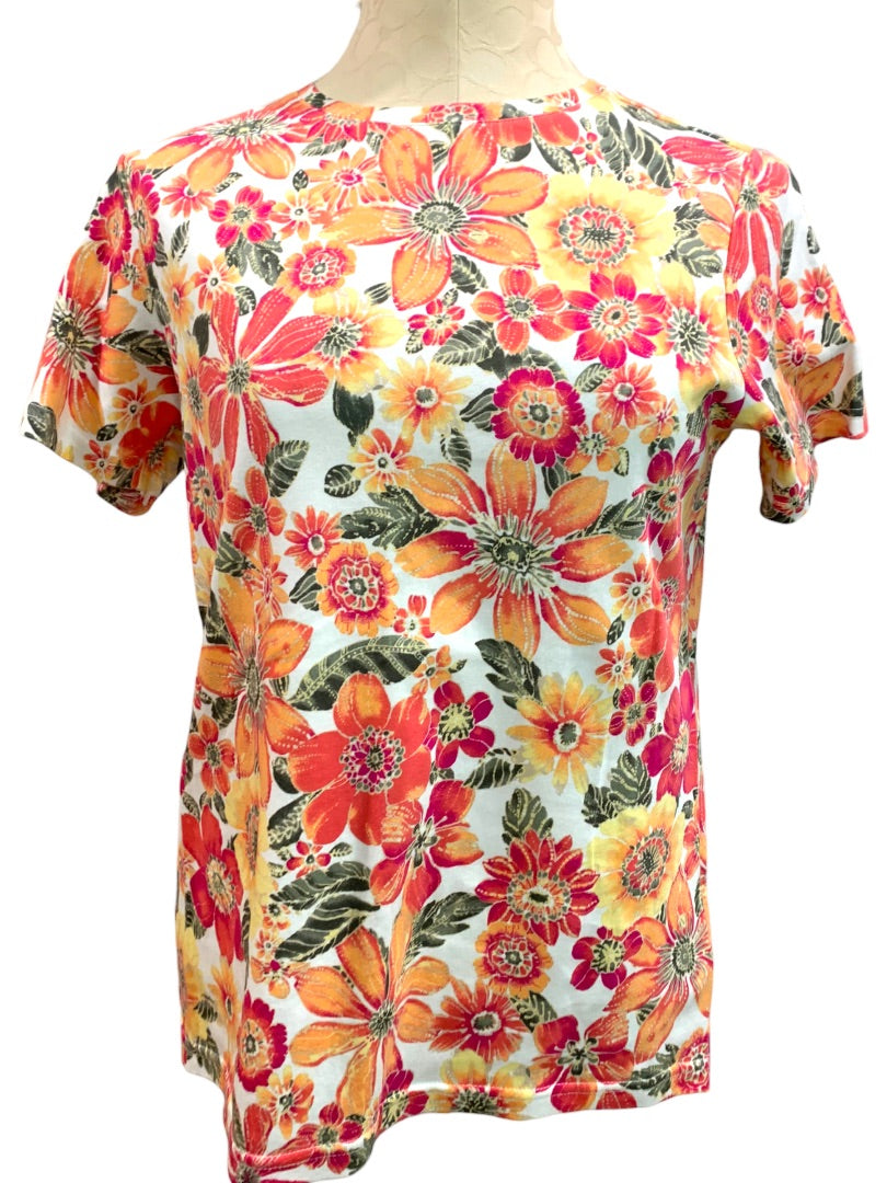 Medium Petite Studio Works Women's Short Sleeve Floral Print Tshirt