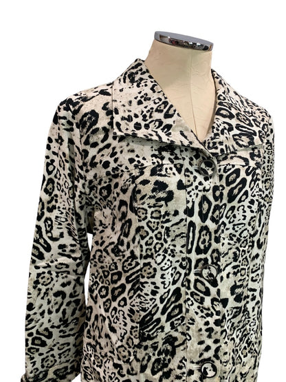 Large (12) Chico's Women's Animal Print Cotton Canvas White Black Brown